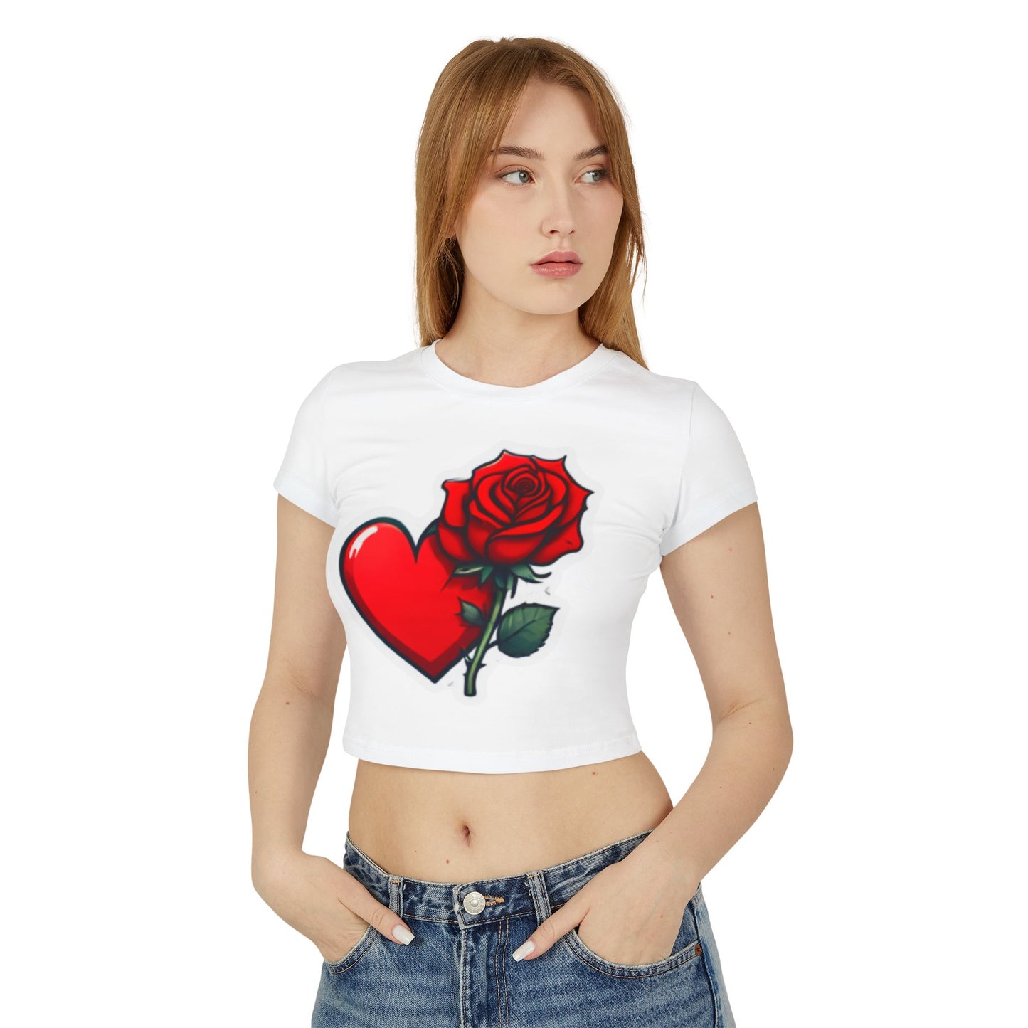 Women's Heart Rose Baby Tee - Cute Graphic T-Shirt for Love Enthusiasts