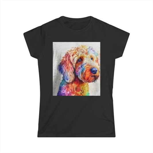 Colorful Dog Print Women's Softstyle Tee - Perfect for Dog Lovers