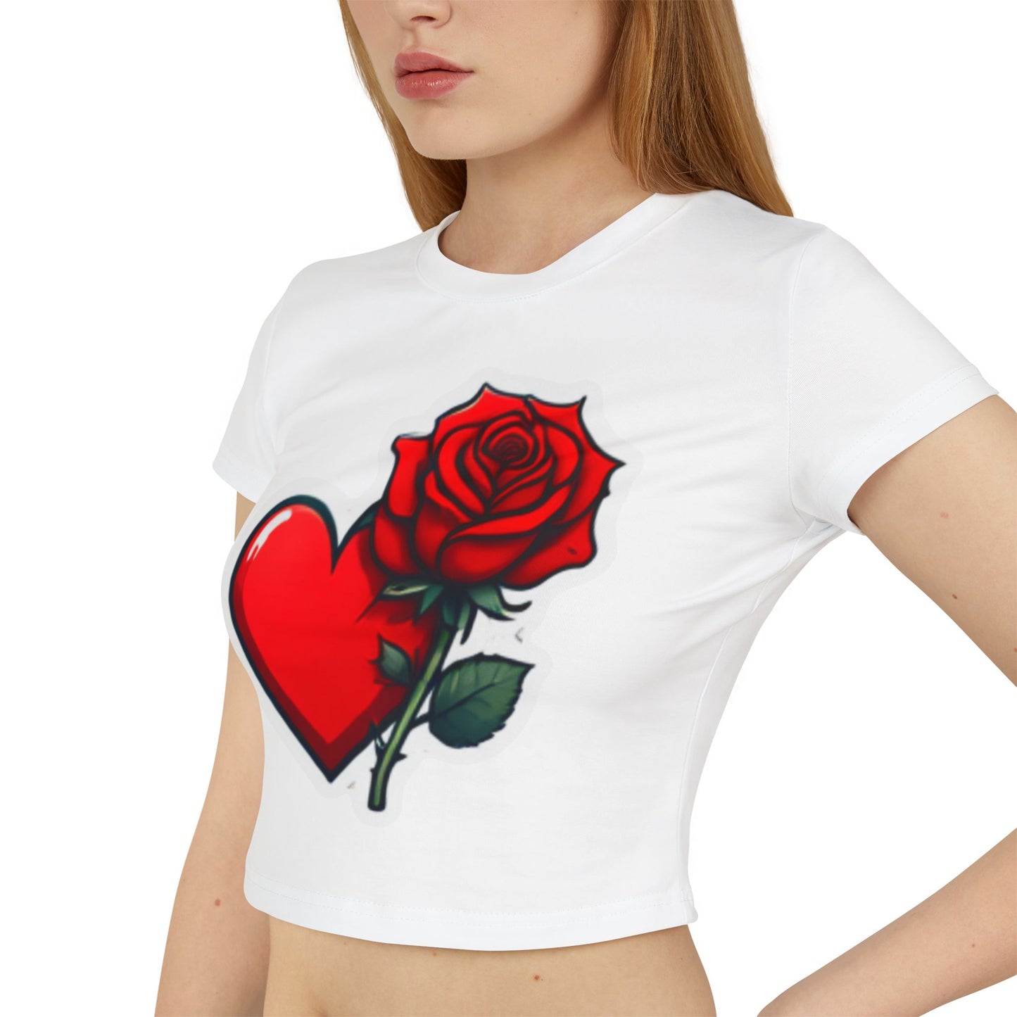 Women's Heart Rose Baby Tee - Cute Graphic T-Shirt for Love Enthusiasts