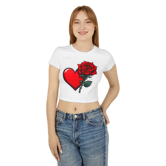 Women's Heart Rose Baby Tee - Cute Graphic T-Shirt for Love Enthusiasts