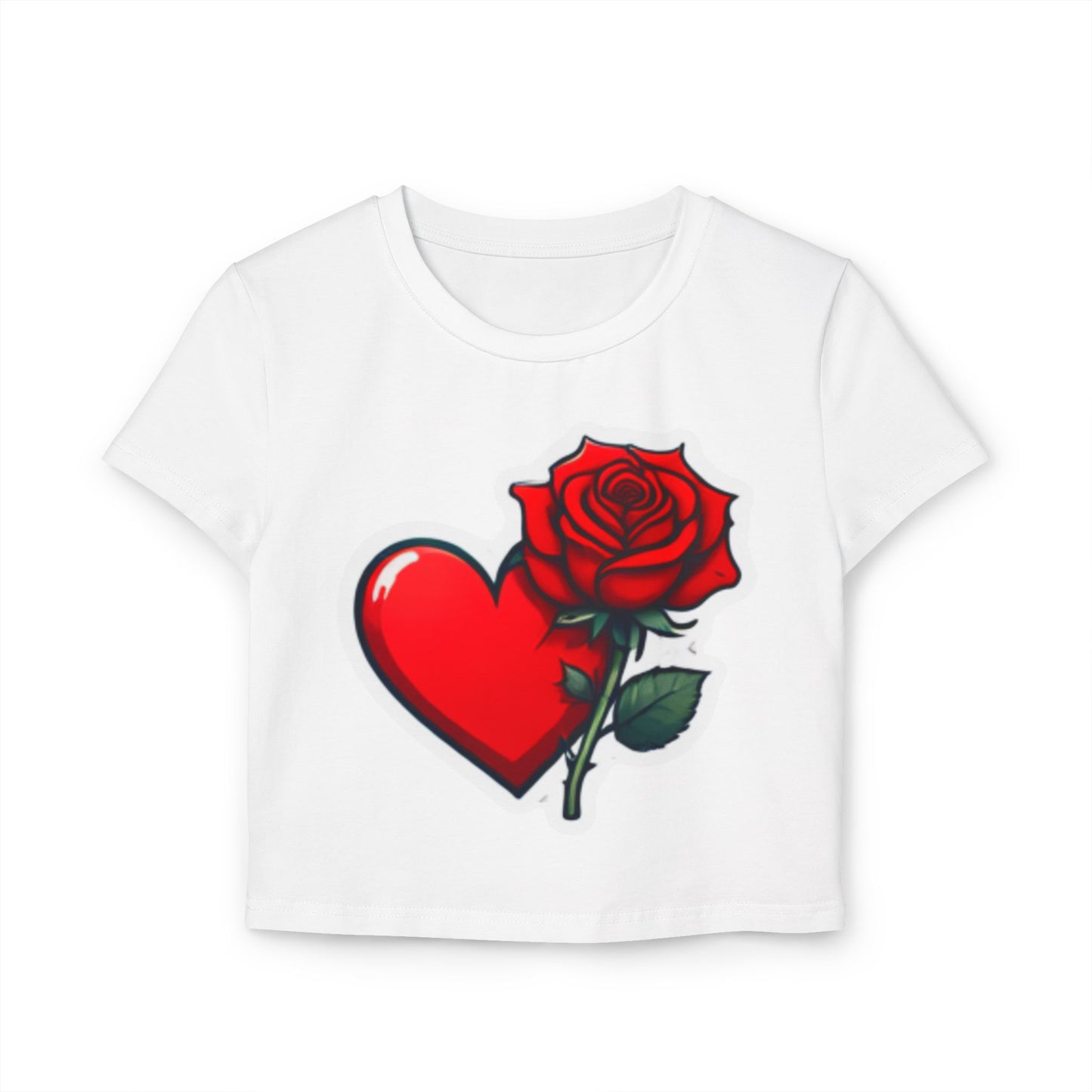 Women's Heart Rose Baby Tee - Cute Graphic T-Shirt for Love Enthusiasts